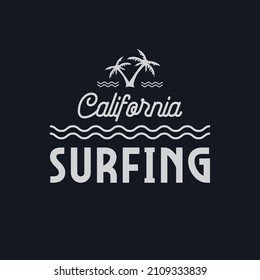 Vector illustration on the theme of surfing and surf rider in California. Sport typography, t-shirt graphics, print, poster, banner, flyer, postcard