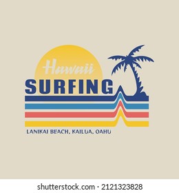 Vector illustration on the theme of surfing and surf in Hawaii. Sport typography, t-shirt graphics, print, poster, banner, flyer, postcard