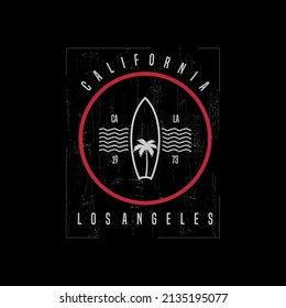 Vector illustration on the theme of surfing and surf incalifornia. Sport typography, t-shirt graphics, print, poster, banner, flyer, postcard