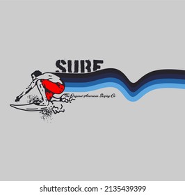 Vector illustration on the theme of surfing and surf in California. Sport typography, t-shirt graphics, print, poster,etc 