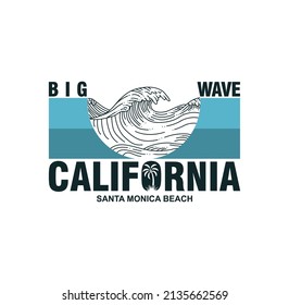 Vector illustration on the theme of surfing and surf in California. Sport typography, t-shirt graphics, print, poster, banner, flyer, postcard