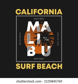 Vector illustration on the theme of surfing and surf in california, Palm Beach. Vintage design.  Sport typography, t-shirt graphics, print, poster, banner, flyer, postcard