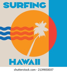 Vector illustration on the theme of surfing and surf in Hawaii. Sport typography, t-shirt graphics, print, poster, banner, flyer, postcard