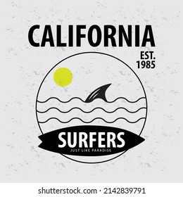 Vector illustration on the theme of surfing and surf in California