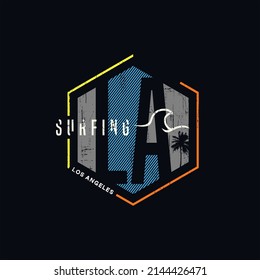 Vector illustration on the theme of surfing and surf in los angeles, Malibu Beach. Vintage design. Grunge background. Sport typography, t-shirt graphics, print, poster, banner, flyer, postcard
