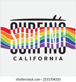 Vector illustration on the theme of surfing and surf in California. Sport typography, t-shirt graphics, print, poster, banner, flyer, postcard