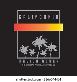 Vector illustration on the theme of surfing and surf in California. Sport typography, t-shirt graphics, print, poster, banner, flyer, postcard