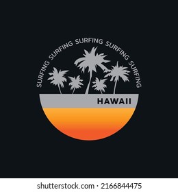 Vector illustration on the theme of surfing and surf in Hawaii. Stamp typography, t-shirt graphics, print, poster, banner, flyer, postcard