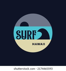 Vector illustration on the theme of surfing and surf in Hawaii. Stamp typography, t-shirt graphics, print, poster, banner, flyer, postcard