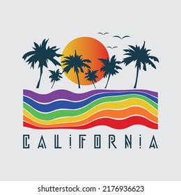 Vector illustration on the theme of surfing and surf in California. Sport typography, t-shirt graphics, print, poster, banner, flyer, postcard