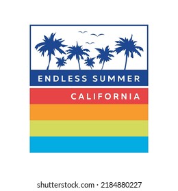 Vector illustration on the theme of surfing and surf in California. Sport typography, t-shirt graphics, print, poster, banner, flyer, postcard