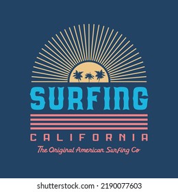Vector illustration on the theme of surfing and surf in California. Typography, t-shirt graphics, poster, print, banner, flyer, postcard