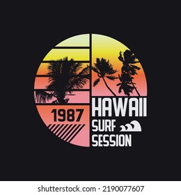 Vector illustration on the theme of surfing and surf in Hawaii. Sport typography, t-shirt graphics, print, poster, banner, flyer, postcard