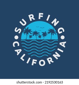 Vector illustration on the theme of surfing and surf in California. Stump typography, t-shirt graphics, print, poster, banner, flyer, postcard