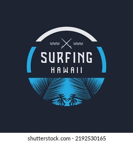 Vector illustration on the theme of surfing and surf in Hawaii. Stump typography, t-shirt graphics, print, poster, banner, flyer, postcard