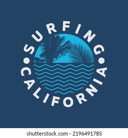 Vector illustration on the theme of surfing and surf in California. Stump typography, t-shirt graphics, print, poster, banner, flyer, postcard