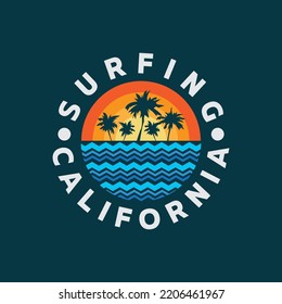 Vector illustration on the theme of surfing and surf in California. Stump typography, t-shirt graphics, print, poster, banner, flyer, postcard