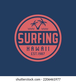 Vektorgrafik zum Thema Surfen und Surfen auf Hawaii. Stempeltypografie, T-Shirt-Grafik, Druck, Poster, Banner, Flyer, Postkarte