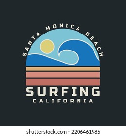 Vector illustration on the theme of surfing and surf in California. Sport typography, t-shirt graphics, print, poster, banner, flyer, postcard