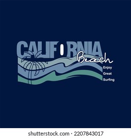 Ilustración vectorial sobre el tema del surf y el surf en California, Venecia playa. Diseño de época. Tipografía deportiva, gráficos para camisetas, impresión, afiche, pancarta, volante, postal