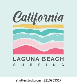 Vector illustration on the theme of surfing and surf in California. Vintage design. Sport typography, t-shirt graphics, print, poster, banner, flyer, postcard