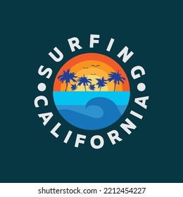 Vector illustration on the theme of surfing and surf in California. Stump typography, t-shirt graphics, print, poster, banner, flyer, postcard