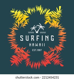 Vector illustration on the theme of surfing and surf in Hawaii. Sport typography, t-shirt  graphics, print, poster, banner, flyer, postcard