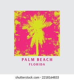 Vector illustration on the theme of surfing and surf in Florida, Palm Beach. Vintage design. Grunge background. Sport typography, t-shirt graphics, print, poster, banner, flyer, postcard