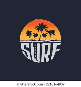 Vector illustration on the theme of surfing and surf in Hawaii. Sport typography, t-shirt graphics, print, poster, banner, flyer, postcard