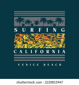 Vector illustration on the theme of surfing and surf in California. Sport typography, t-shirt graphics, print, poster, banner, flyer, postcard