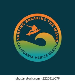 Vector illustration on the theme of surfing and surf in California. Stump typography, t-shirt graphics, print, poster, banner, flyer, postcard