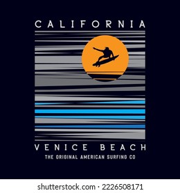 Vector illustration on the theme of surfing and surf in California. Sport typography, t-shirt graphics, print, poster, banner, flyer, postcard