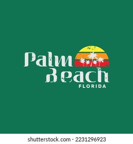 Vector illustration on the theme of surfing and surf in palm beach. Vintage design. Sport typography, t-shirt graphics, print, poster, banner, flyer, postcard