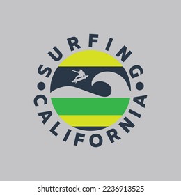 Vector illustration on the theme of surfing and surf in California. Stump typography, t-shirt graphics, print, poster, banner, flyer, postcard