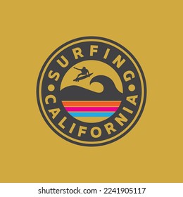 Vector illustration on the theme of surfing and surf in California. Stump typography, t-shirt graphics, print, poster, banner, flyer, postcard