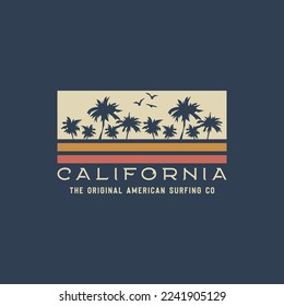 Vector illustration on the theme of surfing and surf in California. Sport typography, t-shirt graphics, print, poster, banner, flyer, postcard