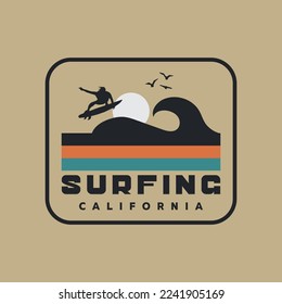 Vector illustration on the theme of surfing and surf in California. Sport typography, t-shirt graphics, print, poster, banner, flyer, postcard