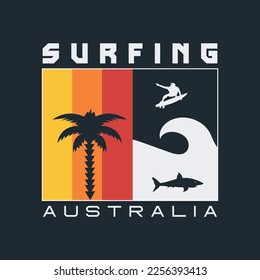 Vector illustration on the theme of surfing and surf in Australia. Typography, t-shirt graphics, print, poster, banner, flyer, postcard
