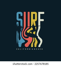 Vector illustration on the theme of  surfing in California. Vintage design.Typography, t-shirt graphics, print, poster, banner, flyer, postcard