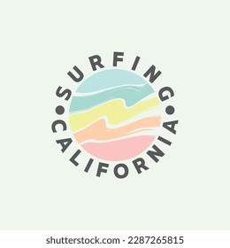 Vector illustration on the theme of surfing and surf in California. Stump typography, t-shirt graphics, print, poster, banner, flyer, postcard