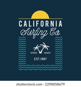 Vector illustration on the theme of surfing and surf in California. Sport typography, t-shirt graphics, print, poster, banner, flyer, postcard
