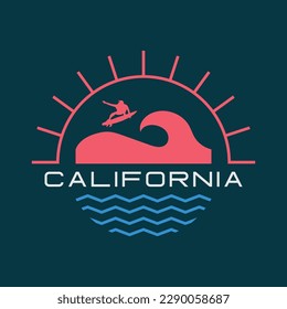 Vector illustration on the theme of surfing and surf in California. Sport typography, t-shirt graphics, print, poster, banner, flyer, postcard