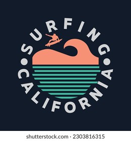 Vector illustration on the theme of surfing and surf in California. Stump typography, t-shirt graphics, print, poster, banner, flyer, postcard