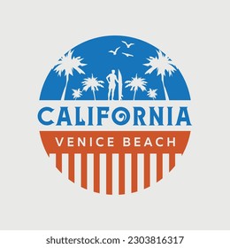 Vector illustration on the theme of surfing and surf in California. Stump typography, t-shirt graphics, print, poster, banner, flyer, postcard