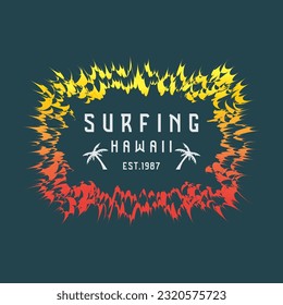 Vector illustration on the theme of surfing and surf in Hawaii. Sport typography, t-shirt graphics, print, poster, banner, flyer, postcard