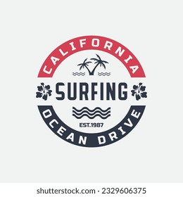 Vector illustration on the theme of surfing and surf in California. Sport typography, t-shirt graphics, print, poster, banner, flyer, postcard