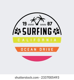Vector illustration on the theme of surfing and surf in California. Sport typography, t-shirt graphics, print, poster, banner, flyer, postcard