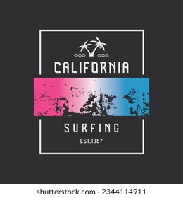 Vector illustration on the theme of surfing and surf in California. Sport typography, t-shirt graphics, print, poster, banner, flyer, postcard