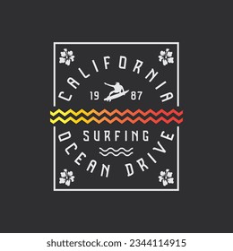 Vector illustration on the theme of surfing and surf in California. Sport typography, t-shirt graphics, print, poster, banner, flyer, postcard