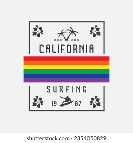 Vector illustration on the theme of surfing and surf in California. Sport typography, t-shirt graphics, print, poster, banner, flyer, postcard